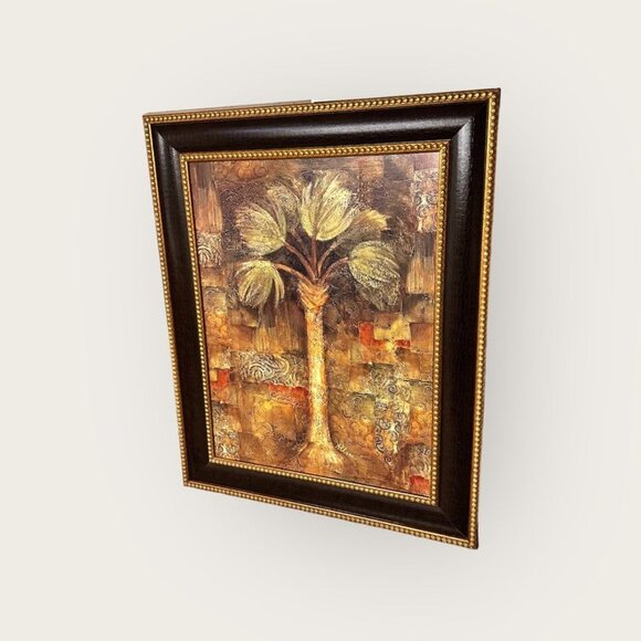 Framed Oil Palm Tree Painting Signed By Albena - Textured Art With Ornate Brown - Picture 12 of 14